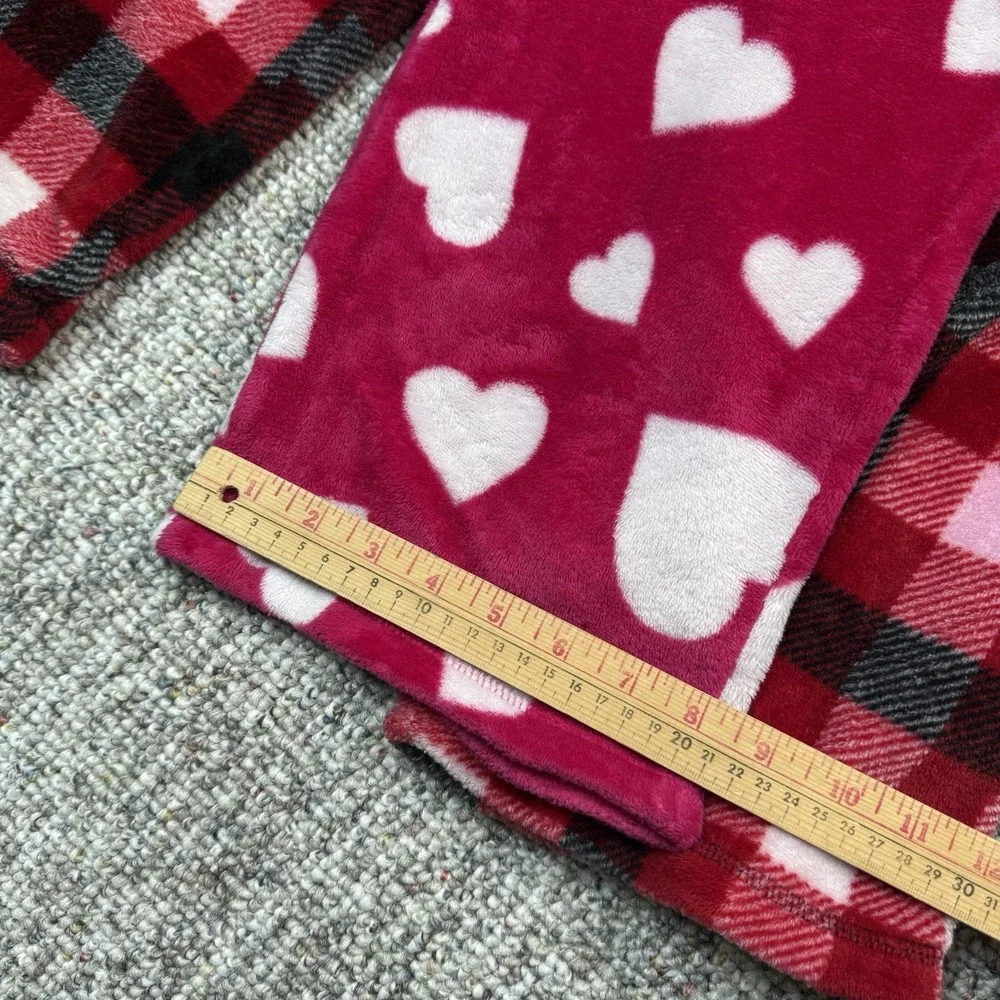 Faded Glory Lot of 2 Womens Large Sleepwear Pants Plaid Hearts Red Pink Pajama